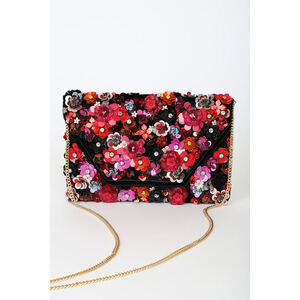 Lulus Boldest Bloom Black Multi Sequin Embellished Clutch